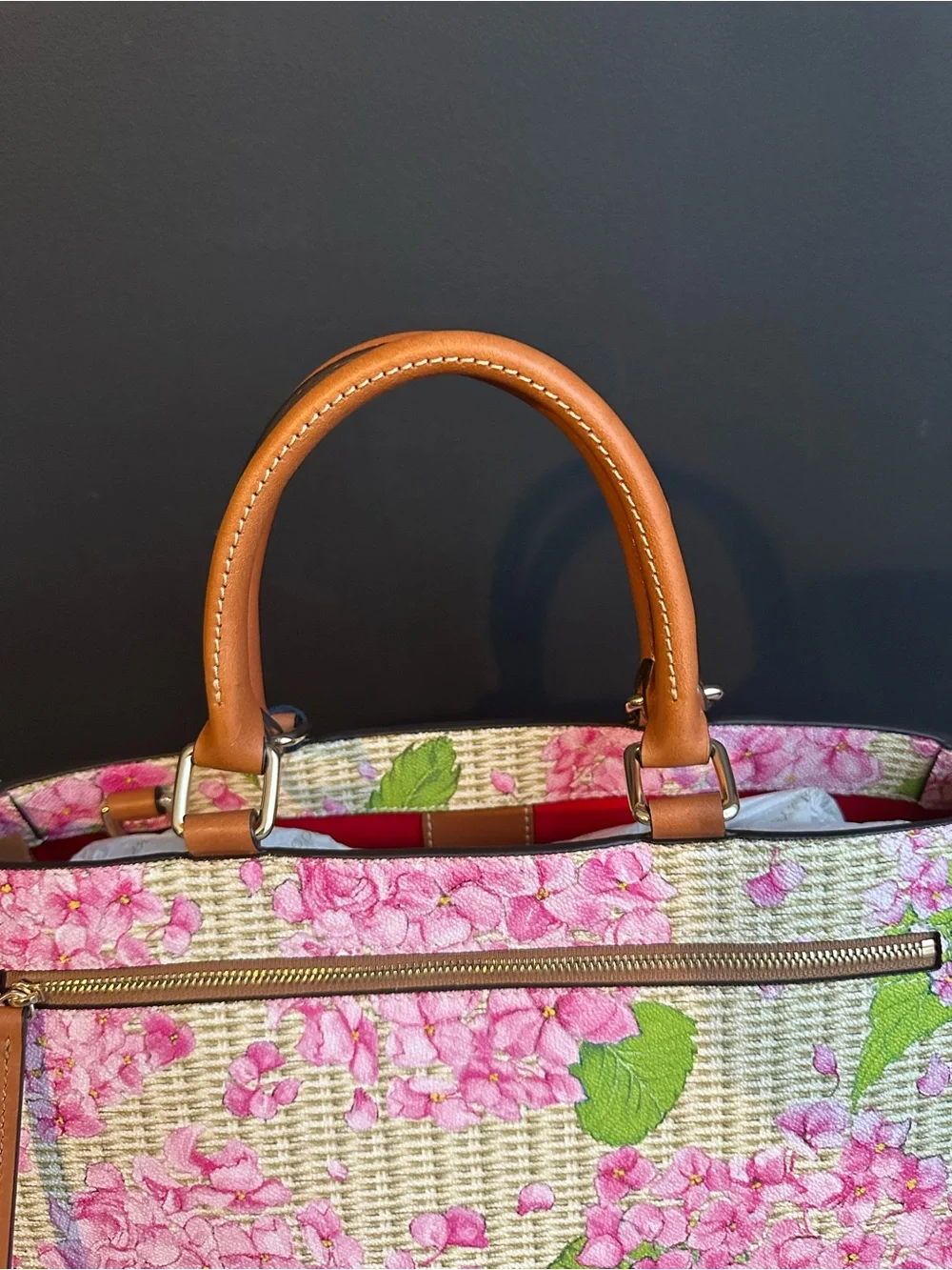 Dooney & Bourke Hydrangea Basketweave Zip Satchel Pink
